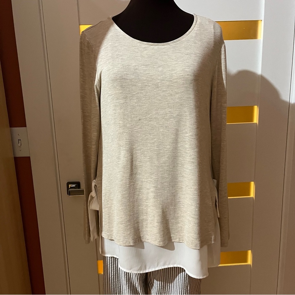EUC Pebble and Stone 2 layer lagenlook long sleeve tank top set - neutrals